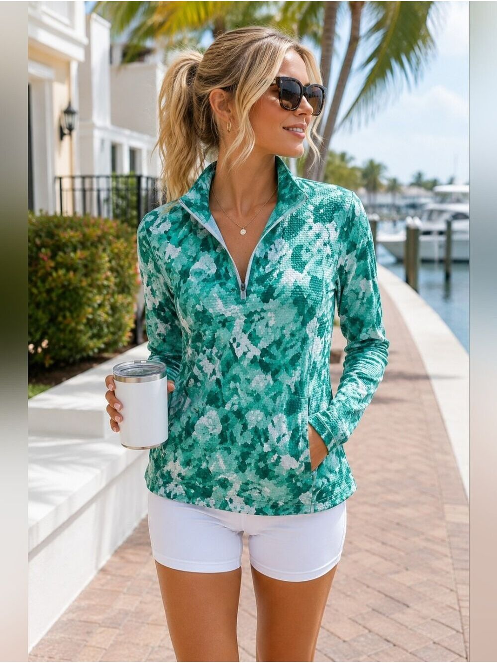 Tommy Bahama Active Women’s Green Floral 1/4 Zip Golf Jacket Small Never Worn